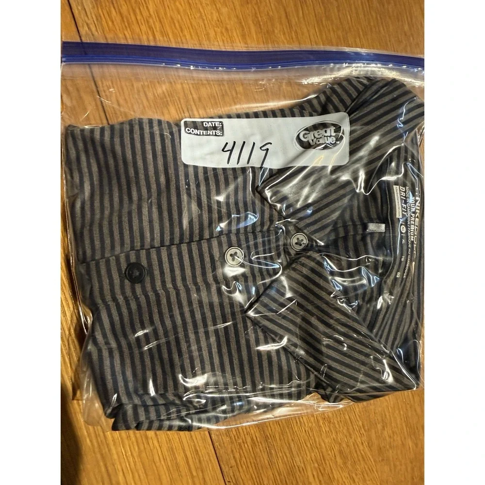 Nike Golf Tour Premium Dri Fit Polo Shirt XL‎ Gray Black Striped Stretch
